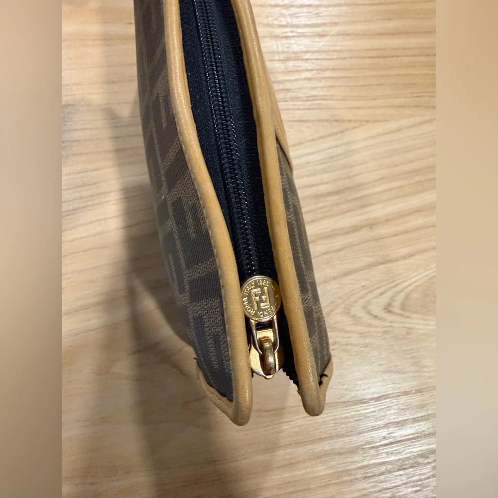 Fendi Brown & Tan Zucca Monogram Zip Clutch - Picture 6 of 8